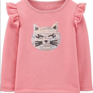 New Carters Pink Sequins Cat Sweater. 6M.